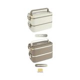 Esmo Home Vagonlife Bento 2000ML Lunchbox 2 Katlı 3 Bölmeli Mini Kaseli Çelik Sefer Tası Yemek Kutusu (Kahverengi) - Kestane Akaju - Option-1