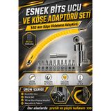 Esnek Bits Ucu ve Köşe Adaptörü Seti 140 mm Açılı Vidalama Aparatı Manyetik Uç Tutucu 10 Parça Bits Seti Matkap ve Şarjlı Vidalama Uyumlu Profesyonel Set