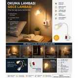 Esnek Boyunlu Priz Tipi Okuma Lambası | Gece Lambası | E27 | Anahtarlı | 4W Rustik LED Ampul Dahil Günışığı