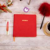 Esnek Kapak Noktalı Defter 16,5x16,5 Kırmızı Vegan Deri | 96 Yaprak, 90 gr. Ivory Krem Kağıt, Noktalı İç Dizayn, Yan Boyama