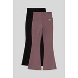Esnek Performans Ispanyol Paça 2li Paket Siyah-Gül Kurusu Kız Çocuk Tayt - 75193 - Siyah - Gülkurusu - 11 - 12 Yaş