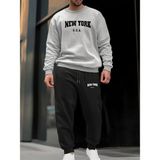 Eşofman Takımı Newyork Baskılı Unisex Kışlık Kalın Pamuklu Sweatshirt ve Eşofman Altı 2' Li Set - Gri
