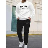 Eşofman Takımı Newyork Baskılı Unisex Kışlık Kalın Pamuklu Sweatshirt ve Eşofman Altı 2' Li Set - XL - Beyaz