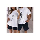 Eşofmancım Erkek-Kadın Aslan Çiftler Baskılı t-shirt Oversize Tişört Takımı Çift 2'li Sevgili Kombini