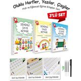 Esokal Harfleri Sayıları ve Çizmeyi Öğreten 3'lü Alıştırma - Oluklu(Kabartmalı) Sihirli Uçan Kalemli - 3'lü set
