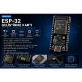 ESP-32 WiFi + Bluetooth Geliştirme Kartı Type-C (38 Pin, Siyah PCB, USB Kablo Dahil)