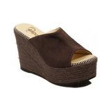Espadrilles Flash Velour Gri Süet Deri 10 cm Hasır Tabanlı Dolgu Topuklu Kadın Ayakkabı - Grey
