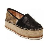 Espadrilles J.tempe Negro Önü Siyah Arkası Altın Payetli Hasır Taban Dolgu Topuklu Kadın Ayakkabı - Black - Gold