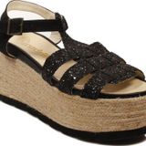 Espadrilles Quassy Siyah Hasır Yüksek Taban Simli Sandalet Kadın Ayakkabı