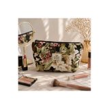 Espay Çiçek Desenli Kapitone Makyaj Çantası – 30x20 cm | Duck Keten, Pamuklu Astarlı