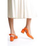 Espeda Shoes Espeda Kadın Ayakkabısı Rahat ve Şık Günlük Giyilebilir Yandan Lastikli Fiyonklu 5 cm Topuk - Akça - Turuncu