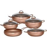 Espela - 3545 - 9 Parça - Bio Granit -Tencere, Tava, Çeyiz Seti, Bakır Renk - Bakır Detay - 20 - 24 - 28 - 28 - 28 Cm