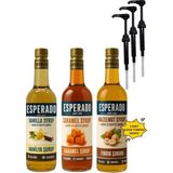 Esperado ŞEKERSİZ-SUGAR FREE - VANİLYA*KARAMEL*FINDIK AROMALI KAHVE ŞURUBU - 3 LÜ SET- 3 AD.x 750 ml - 700 ml