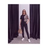 EsperaModa Kadın Kısa Kollu Bisiklet Yaka Zebra Desen Bluz ve Pantolon İkili Takım