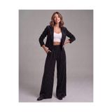 EsperaModa Monaco Çizgili Crop Blazer Ceket ve Yüksek Bel Palazzo Pantolon Takım