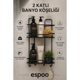 Espoo Design Yapışkanlı 2 Katlı Banyo Köşeliği Köşe Rafı Duş Şampuanlık Duvar Düzenleyici Organizer Raf Kancalı