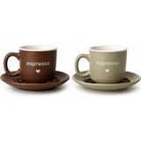 Espresso Fincan Takımı, Porselen, Lacivert ve Krem Rengi, Fincan ve Tabak Seti, 2'li (Kahve - Mint - Çok Renkli