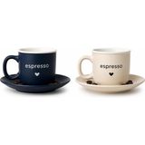 Espresso Fincan Takımı, Porselen, Lacivert ve Krem Rengi, Fincan ve Tabak Seti, 2'li (Lacivert - B - Çok Renkli