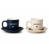 Espresso Fincan Takımı, Porselen, Lacivert ve Krem Rengi, Fincan ve Tabak Seti, 2'li (Lacivert - Bej)