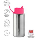 Espressolab Frank Green Neon Pembe Pipetli Çelik Termos 1l NO:121 - 1 lt