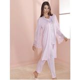 Espuar 757 3'lü Beyaz Penye Kadın Sabahlık Pijama Takımı