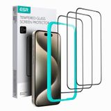ESR iPhone 15 Pro için kırılmaz cam ekran koruyucu folyo, 3 ekran koruyucu folyo, 2,5D kavisli kenarlar, tam askeri standart koruma, çizilmeye karşı dayanıklı