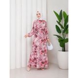 Esra Butik %100 Pamuk Mango Kumaş Çiçek Desenli Boydan Düğmeli Tesettür Elbise - Pembe - S - M