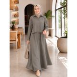 Esra Butik Haki Renk - Ince Modal Kumaş Ceketli Jile Elbise Takımı – 2 Parça Tesettür Kombin - 1