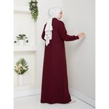 Esra Butik Selanik Kumaş Yarım Fermuarlı Boydan Elbise – 145 cm Uzun Tesettür Elbise Bordo