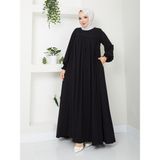 Esra Butik Siyah Medine Ipeği Robalı Uzun Elbise 140 cm Şık Tesettür Elbise