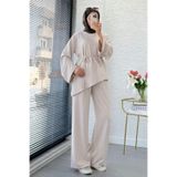 Esra Butik78 Asimetrik Tunik Pantolonlu Tesettür İkili Takım KREM L/XL AsmOyshotkm7renk-001