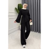 Esra Butik78 Asimetrik Tunik Pantolonlu Tesettür İkili Takım Siyah L/XL AsmOyshotkm7renk-001