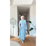 Esra Butik78 İnce Modal Kumaş Parçalı Arkadan Bağlama Detaylı Tunik – Kahverengi, Bebe Mavisi & Bej | 130 cm Mavi 38 PRCL-TUNİK-001