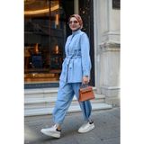 Esra Butik78 🌸 İnce Tensel Kot Kumaş Balon Pantolonlu Tunik Takım – Açık Mavi TS-BalonTakım-001