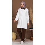 Esra Butik78 Kahve Beyaz Şerit Detaylı Fermuarlı Tesettür Eşofman Takımı