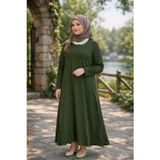 Esra Butik78 Kristal Kumaş Tesettür Uzun Elbise 130 cm – Haki Siyah Lacivert Rahat Kalıp Günlük Şık Elbise