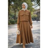 Esra Butik78 Scuba Kumaş Tesettür Etekli Takım Düğmeli Ceket A Kesim Uzun Etek Şık Kombin