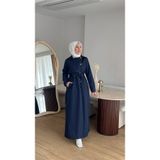 Esra Butik78 Şık Kesim Astarlı Trençkot – Kendi Kumaşından Kemerli Tesettür Model