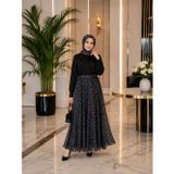 Esra Butik78 Siyah & Kahverengi Puantiyeli Astarlı Şifon Etek – Kendi Kumaşından Kuşaklı, 95 cm