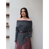 Esra Helvacı Açık Omuz Asimetrik Kazak - Antrasit - Standart