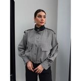 Esra Helvacı Apolet Detay Kareli Bomber Ceket - Siyah