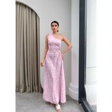 Esra Helvacı Çiçek Desenli Tek Kol Elbise - Pembe - XL