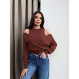 Esra Helvacı Çift Katlı Triko Hırka Kazak - Kahverengi - Standart