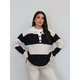 Esra Helvacı Çizgili Uzun Kol Yumoş Kazak - Taş Siyah - S/REG