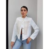 Esra Helvacı Gold Nakışlı Hakim Yaka Ceket - Beyaz