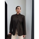 Esra Helvacı Hakim Yaka Ekose Ceket - XL - Kahve