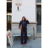 Esra Helvacı Kadife Torba Cepli Ceket Takım - Lacivert