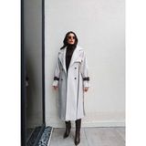 Esra Helvacı Kadın Uzun Kol Taş Renk Yün Leather Cuff Detay Kaşe Kaban