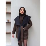 Esra Helvacı Kapüşonlu %100 Yün Kısa Kaban - Standart - Acı Kahve