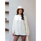 Esra Helvacı Oversize Simli Triko Kazak - Ekru - Standart